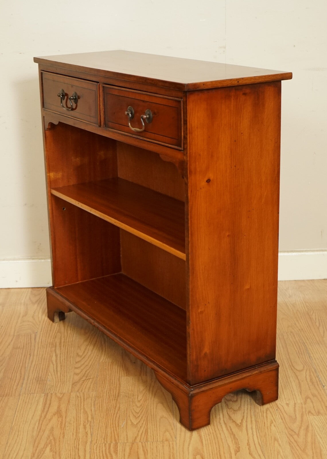 VINTAGE YEW WOOD DWARF OPEN LIBARY BOOKCASE CABINET