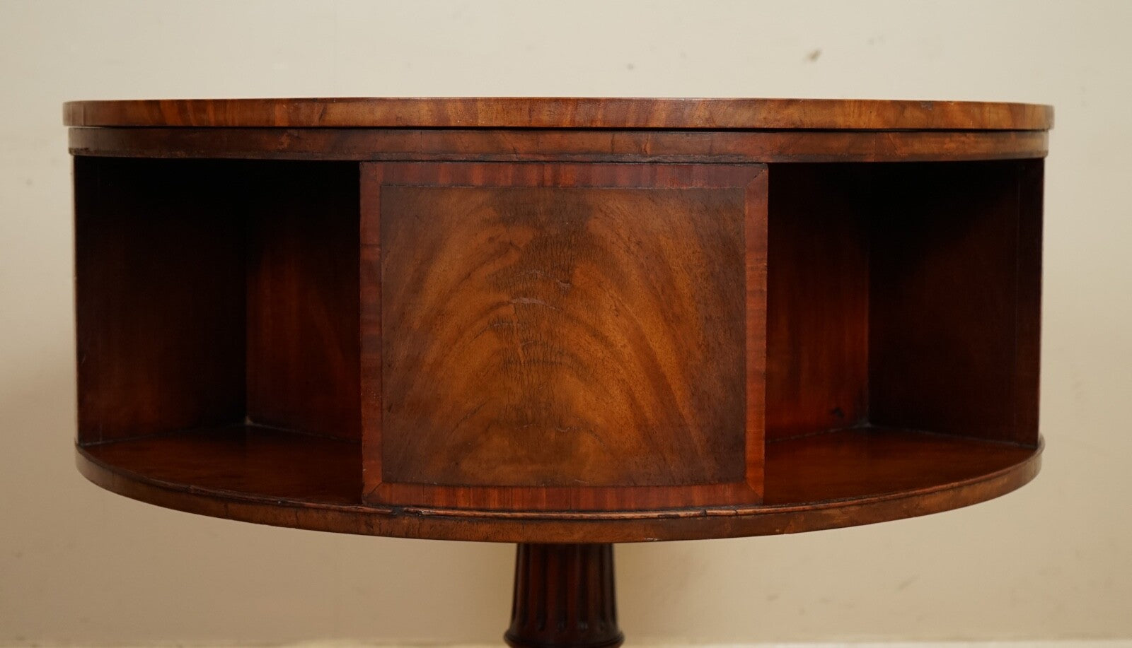 REGENCY STYLE REVOLVING BOOKCASE DRUM TABLE HAND DYED WHISKEY BROWN