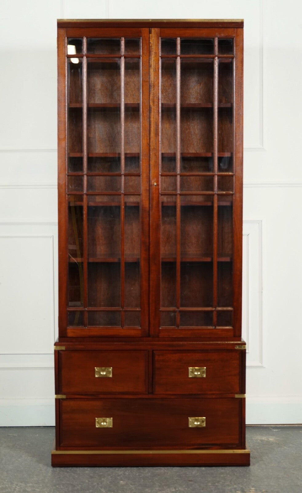 VINTAGE MILITARY CAMPAIGN BOOKCASE DISPLAY CABINET BRASS FITTINGS