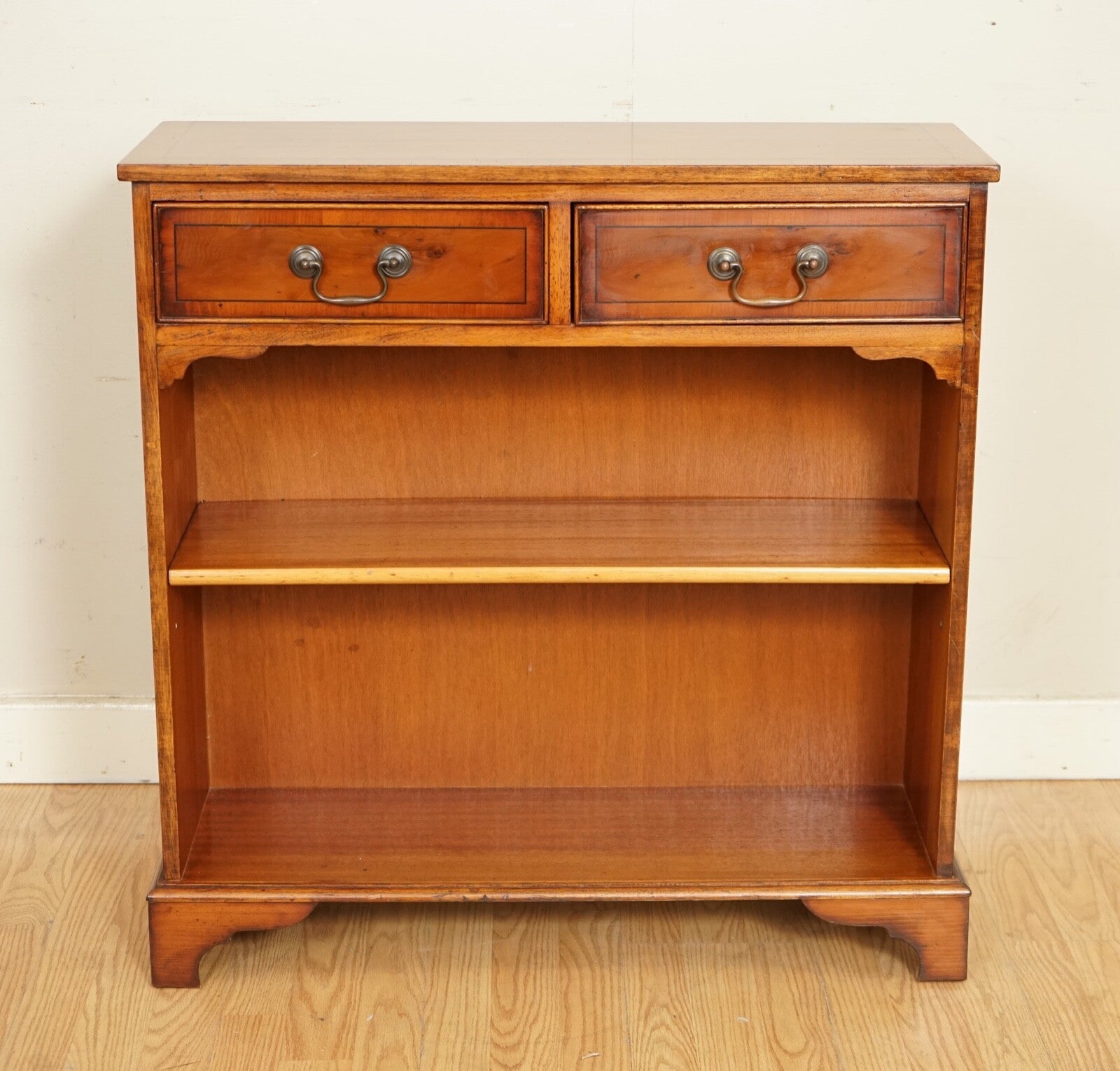 VINTAGE YEW WOOD DWARF OPEN LIBARY BOOKCASE CABINET
