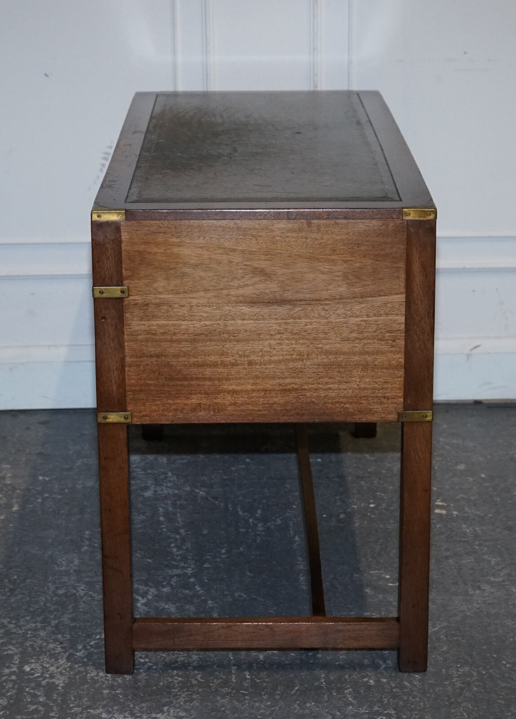 VINTAGE HARRODS LONDON KENNEDY MILITARY CAMPAIGN LEATHER TOP WRITING TABLE DESK
