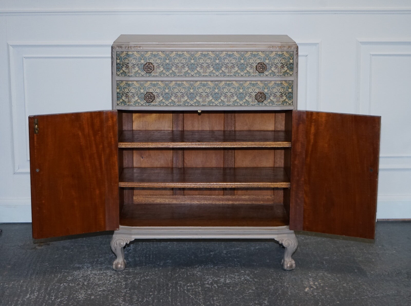 1930s WARING & GILLOW HAND PAINTED CHEST OF DRAWERS CUPBOARD WILLIAM MORRIS