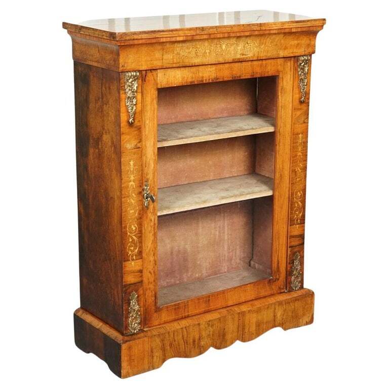 19TH CENTURY VICTORIAN BURR WALNUT MARQUETRY PIER GLAZED CABINET