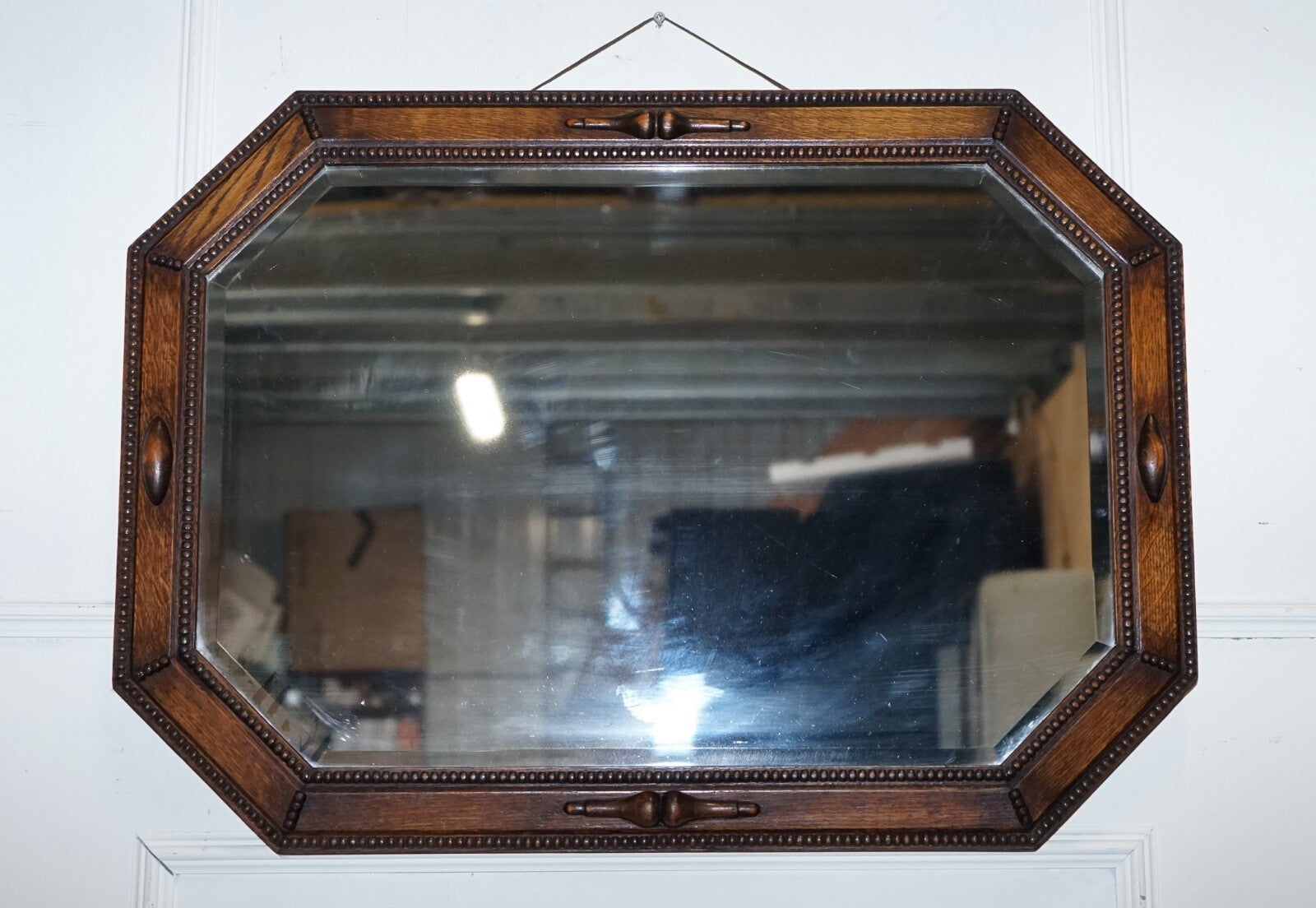 ANTIQUE EDWARDIAN CIRCA 1920 COUNTRY HOUSE  WALL MOUNTED CARVED BOBBIN  MIRROR