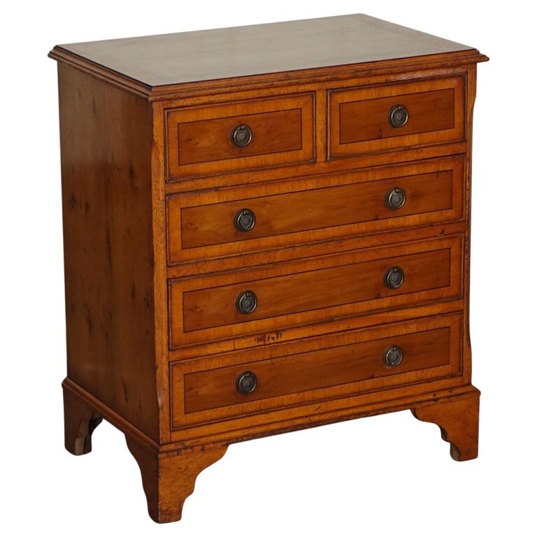 VINTAGE YEW WOOD CHEST OF DRAWERS WITH GEORGIAN STYLE HANDLES