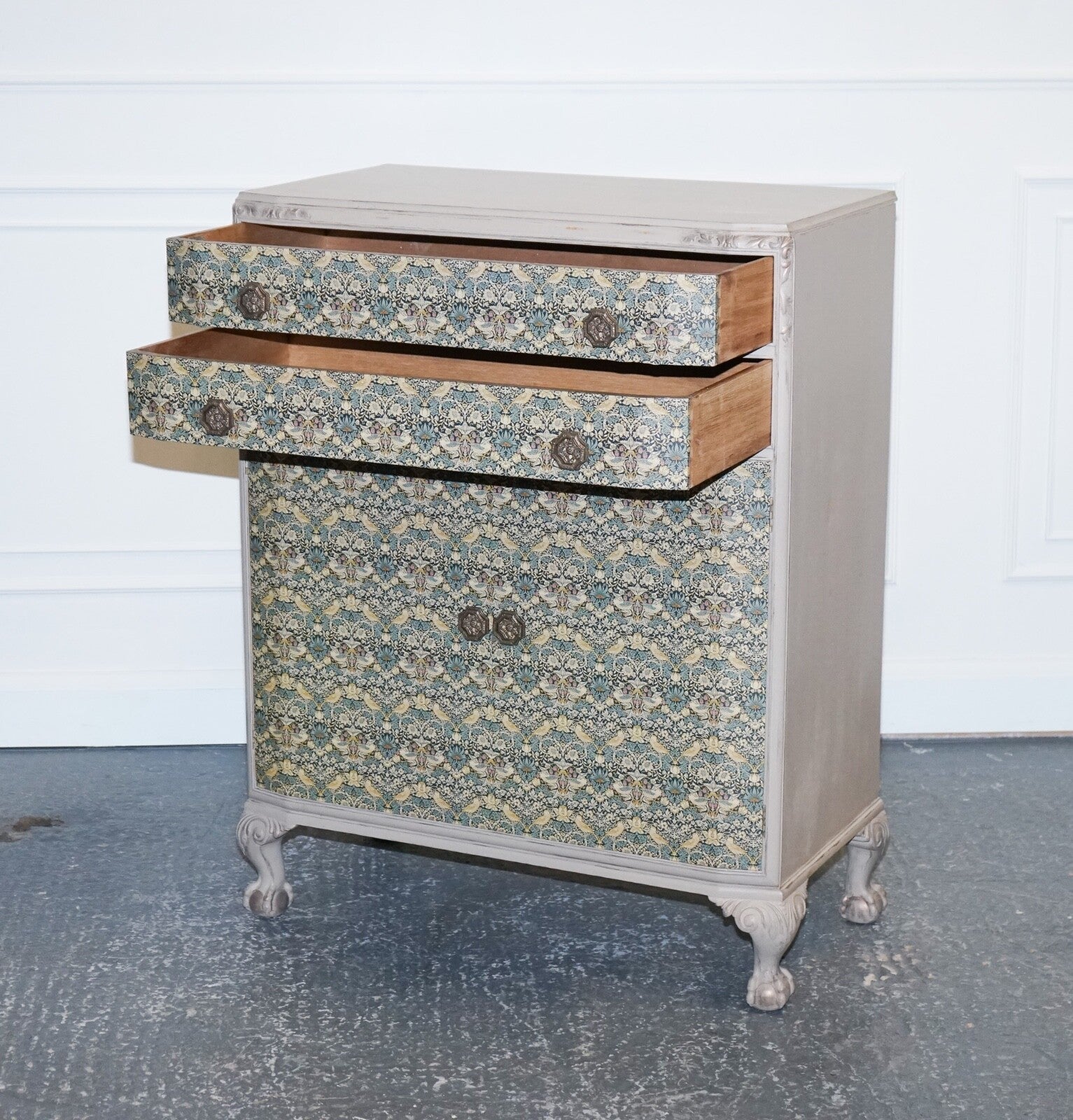 1930s WARING & GILLOW HAND PAINTED CHEST OF DRAWERS CUPBOARD WILLIAM MORRIS