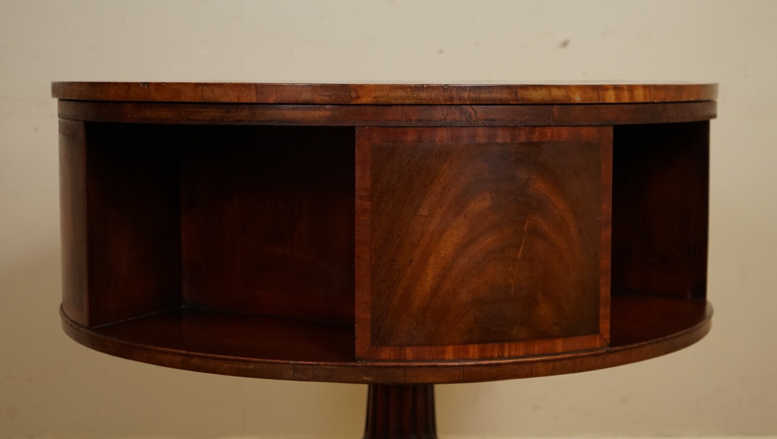 REGENCY STYLE REVOLVING BOOKCASE DRUM TABLE HAND DYED WHISKEY BROWN