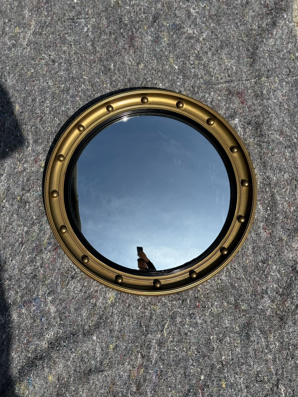 ANTIQUE 1920's CONVEX GOLD GILTWOOD BEVELLED MIRROR