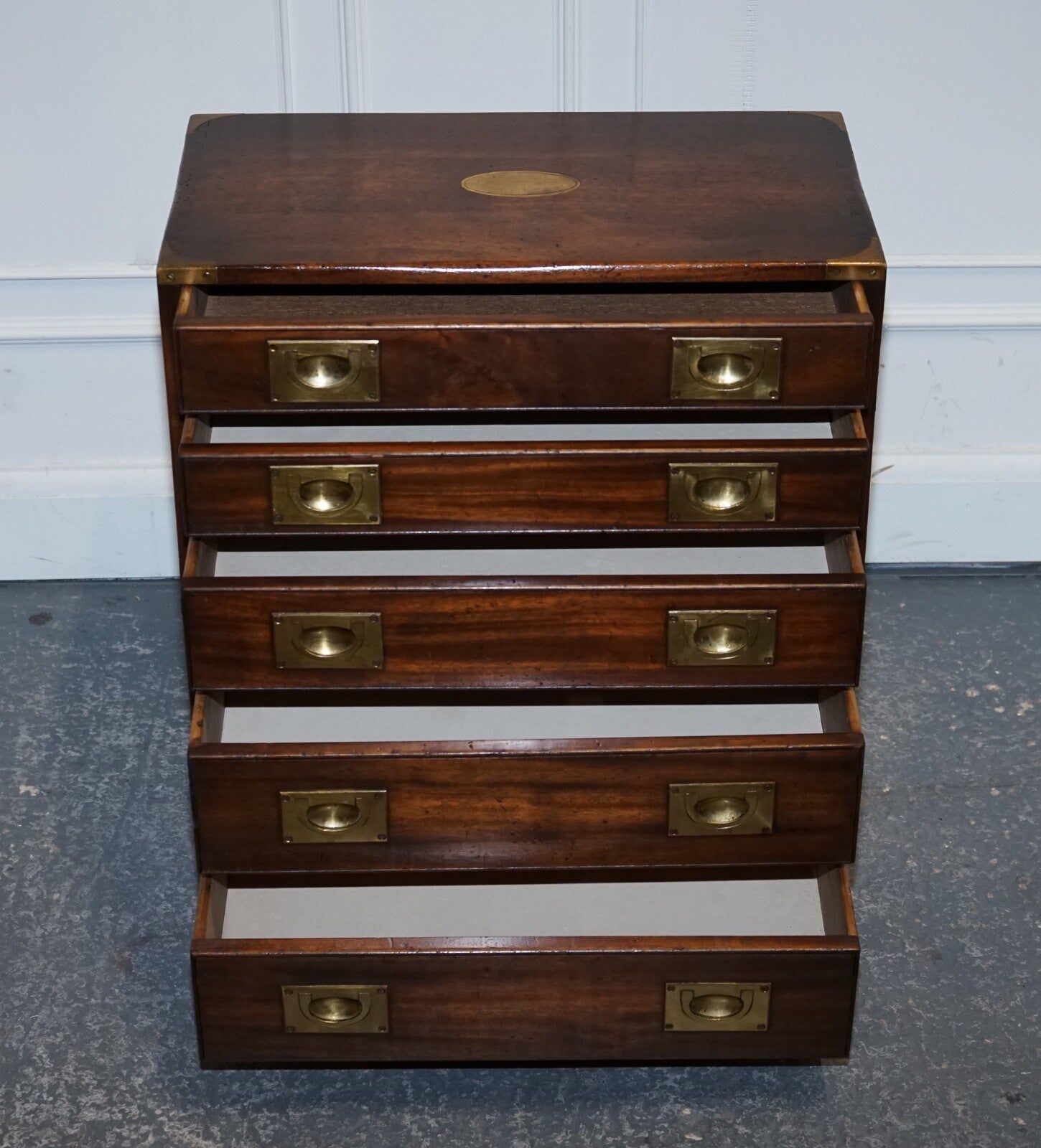 VINTAGE HARRODS KENNEDY BRASS MILITARY CAMPAIGN CHEST OF DRAWERS