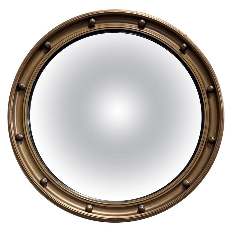 ANTIQUE 1920'S BUTLERS CONVEX GOLD GILT WOOD WALL MIRROR