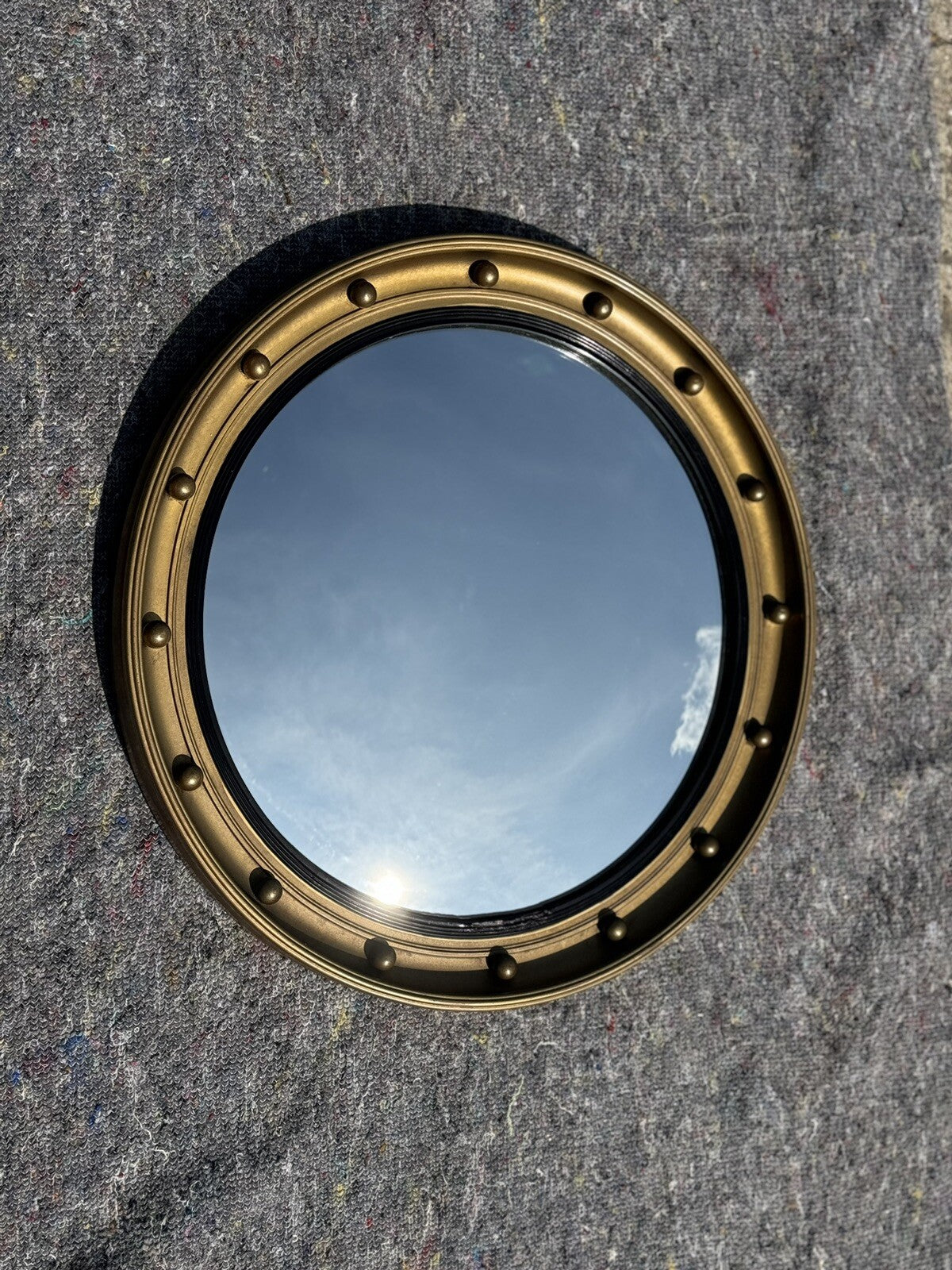 ANTIQUE 1920's CONVEX GOLD GILTWOOD BEVELLED MIRROR