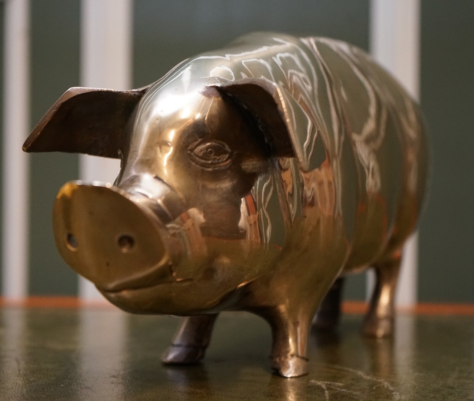 1920s ANTIQUE DECORATIVE BRASS PIGGY BANK