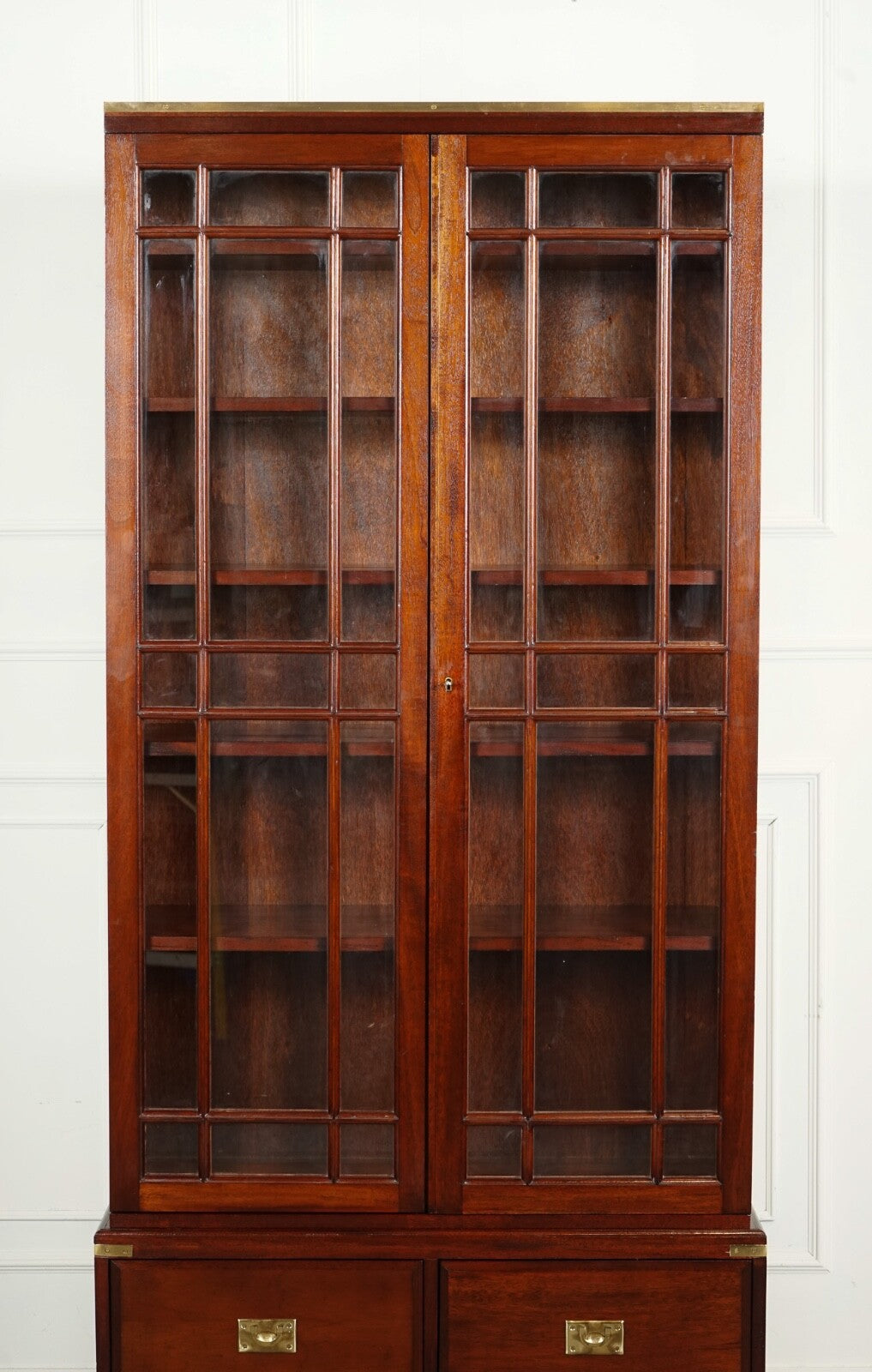 VINTAGE MILITARY CAMPAIGN BOOKCASE DISPLAY CABINET BRASS FITTINGS