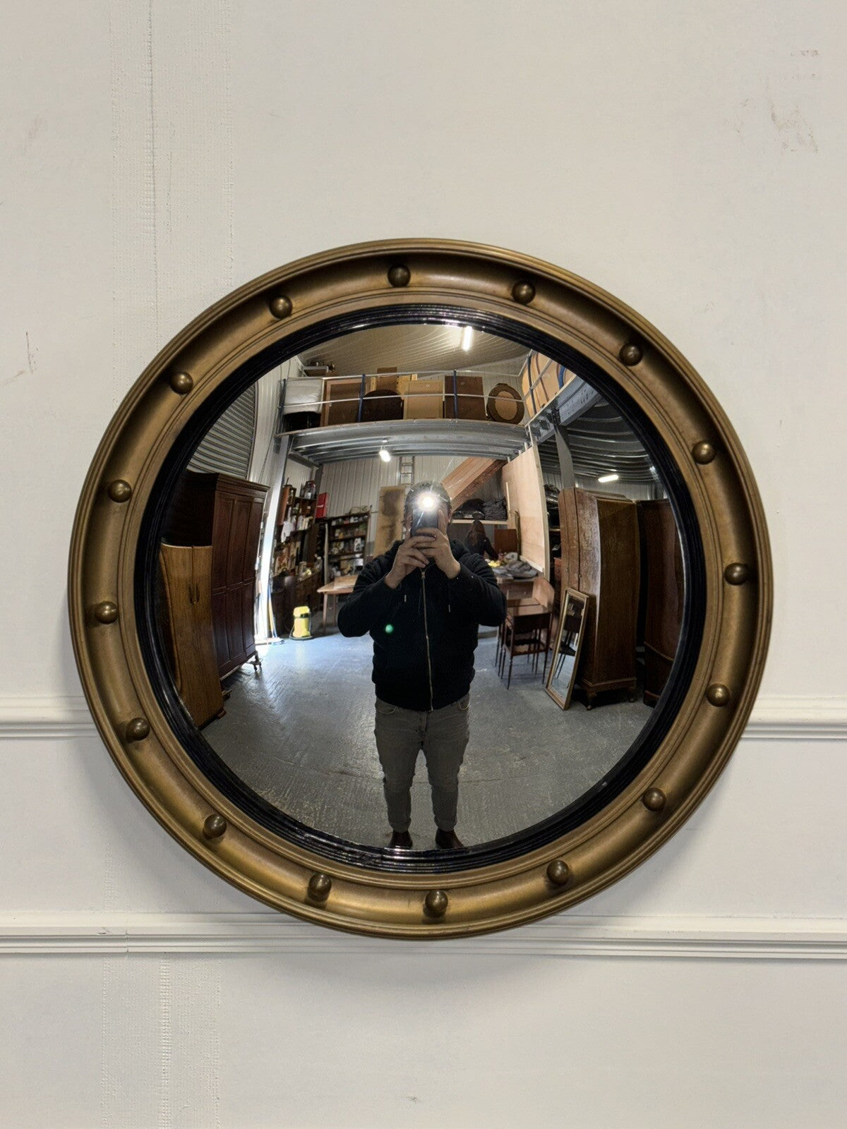 ANTIQUE 1920's CONVEX GOLD GILTWOOD BEVELLED MIRROR