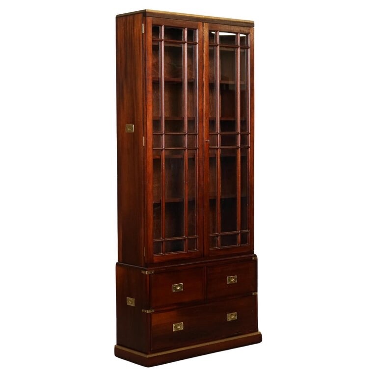VINTAGE MILITARY CAMPAIGN BOOKCASE DISPLAY CABINET BRASS FITTINGS