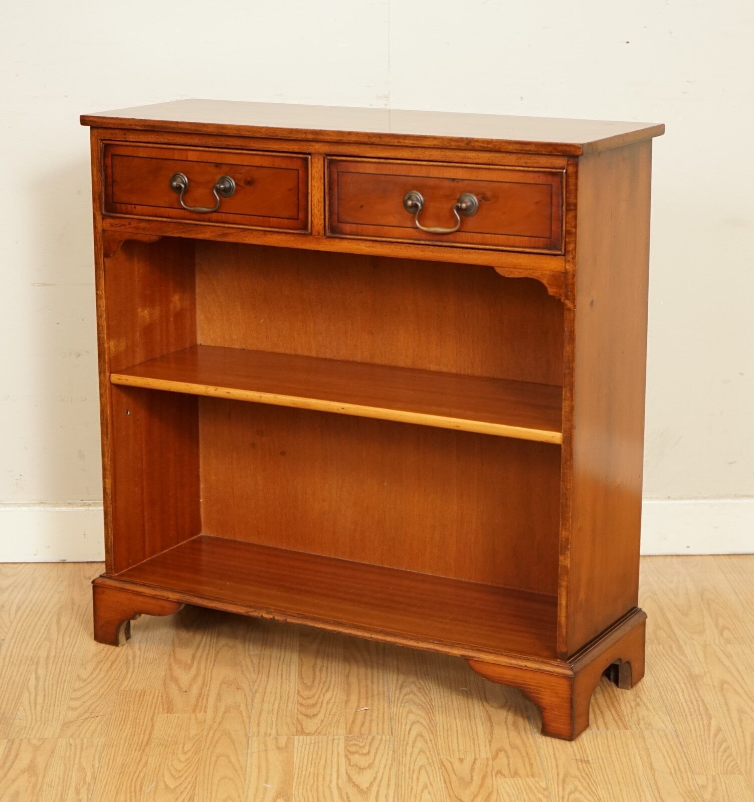 VINTAGE YEW WOOD DWARF OPEN LIBARY BOOKCASE CABINET