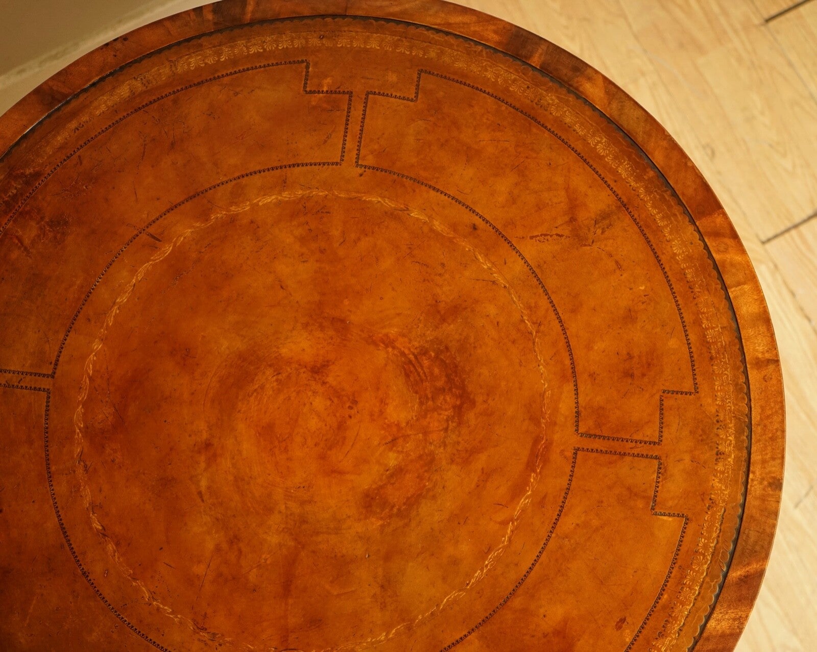 REGENCY STYLE REVOLVING BOOKCASE DRUM TABLE HAND DYED WHISKEY BROWN