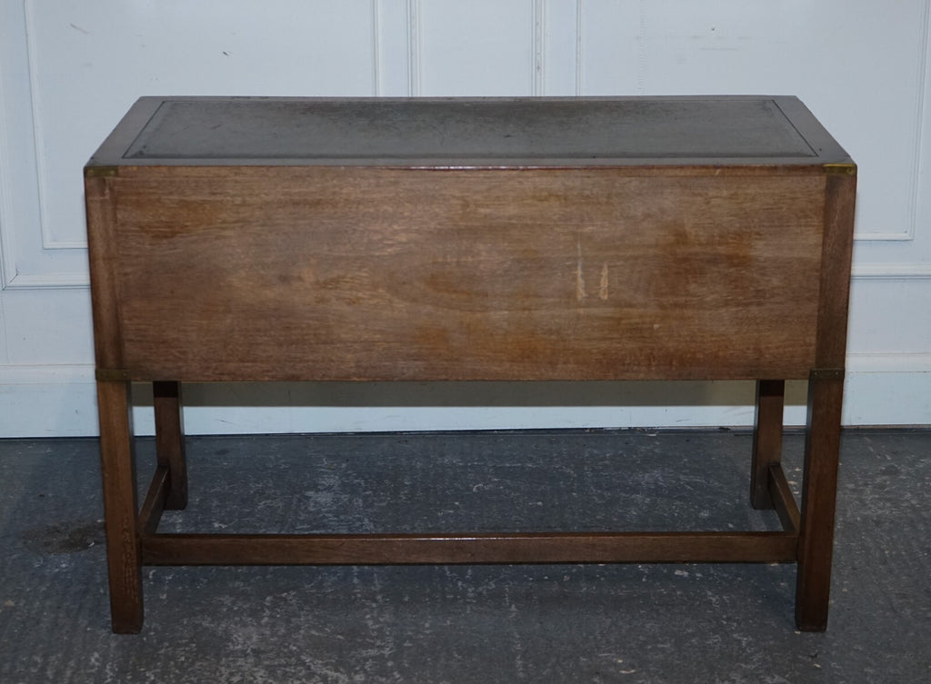 VINTAGE HARRODS LONDON KENNEDY MILITARY CAMPAIGN LEATHER TOP WRITING TABLE DESK