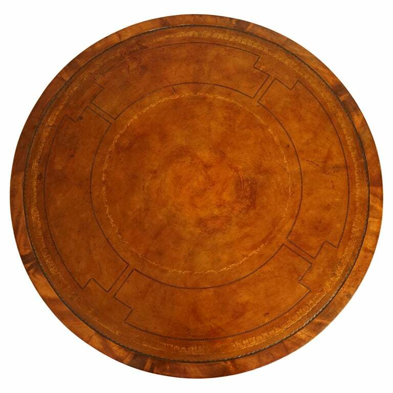 REGENCY STYLE REVOLVING BOOKCASE DRUM TABLE HAND DYED WHISKEY BROWN