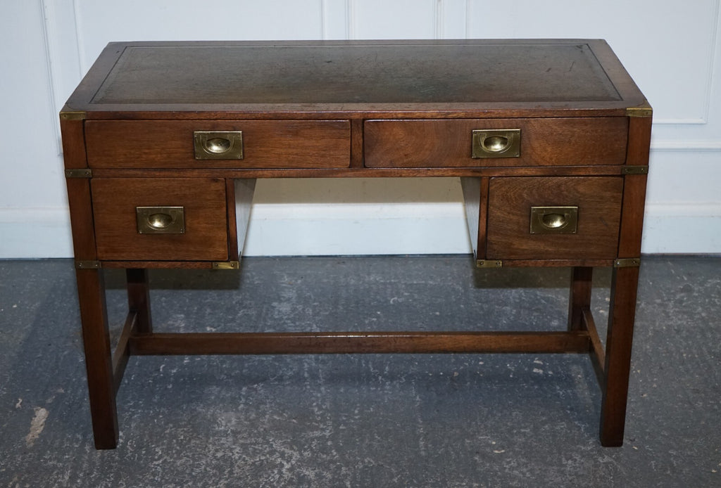 VINTAGE HARRODS LONDON KENNEDY MILITARY CAMPAIGN LEATHER TOP WRITING TABLE DESK