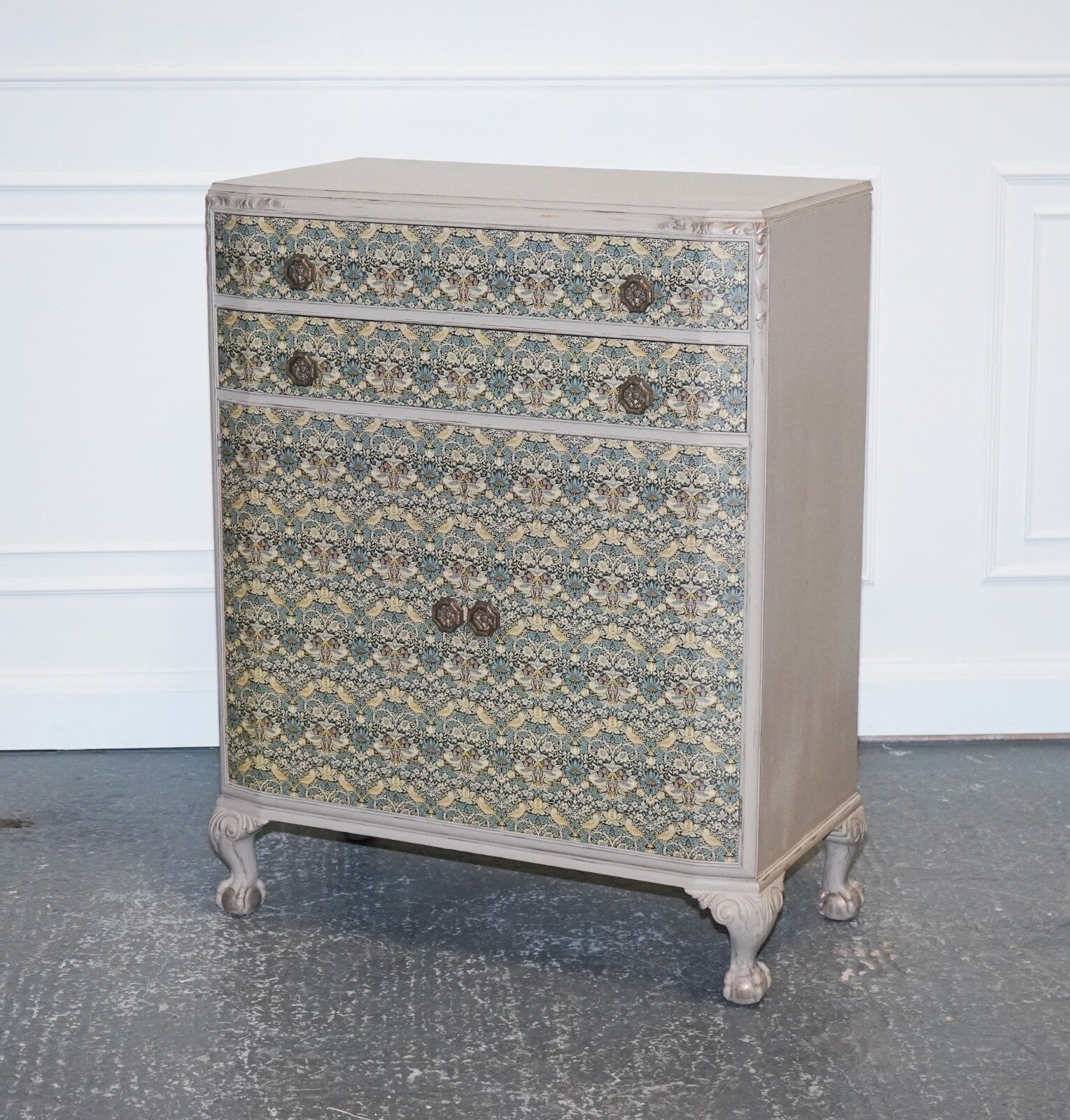 1930s WARING & GILLOW HAND PAINTED CHEST OF DRAWERS CUPBOARD WILLIAM MORRIS