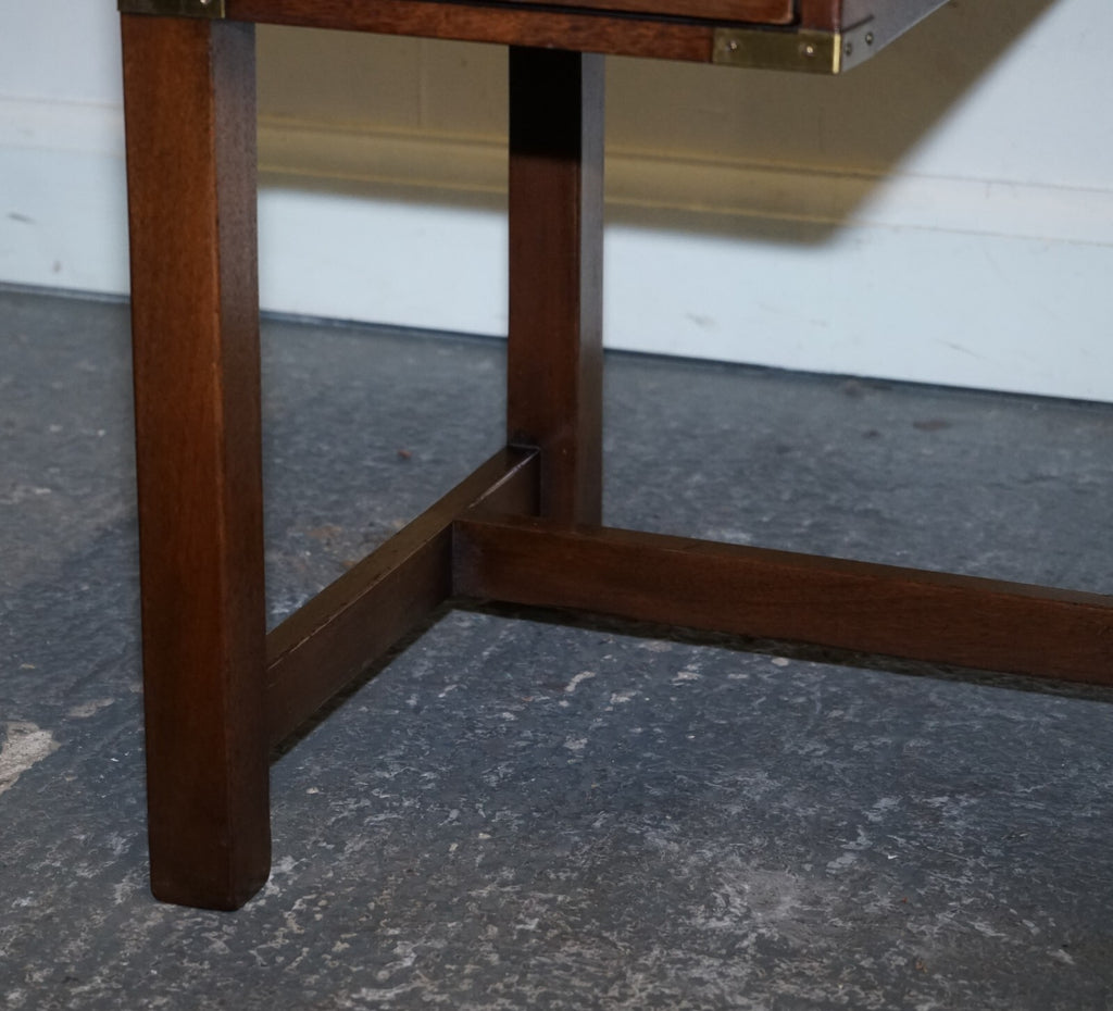 VINTAGE HARRODS LONDON KENNEDY MILITARY CAMPAIGN LEATHER TOP WRITING TABLE DESK