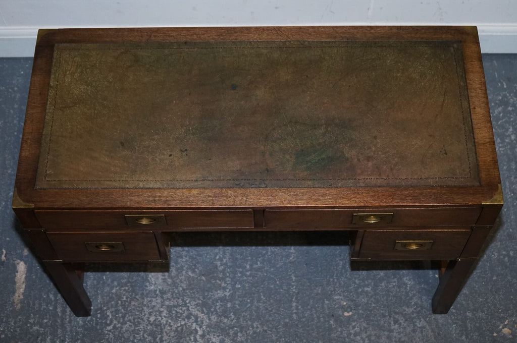 VINTAGE HARRODS LONDON KENNEDY MILITARY CAMPAIGN LEATHER TOP WRITING TABLE DESK