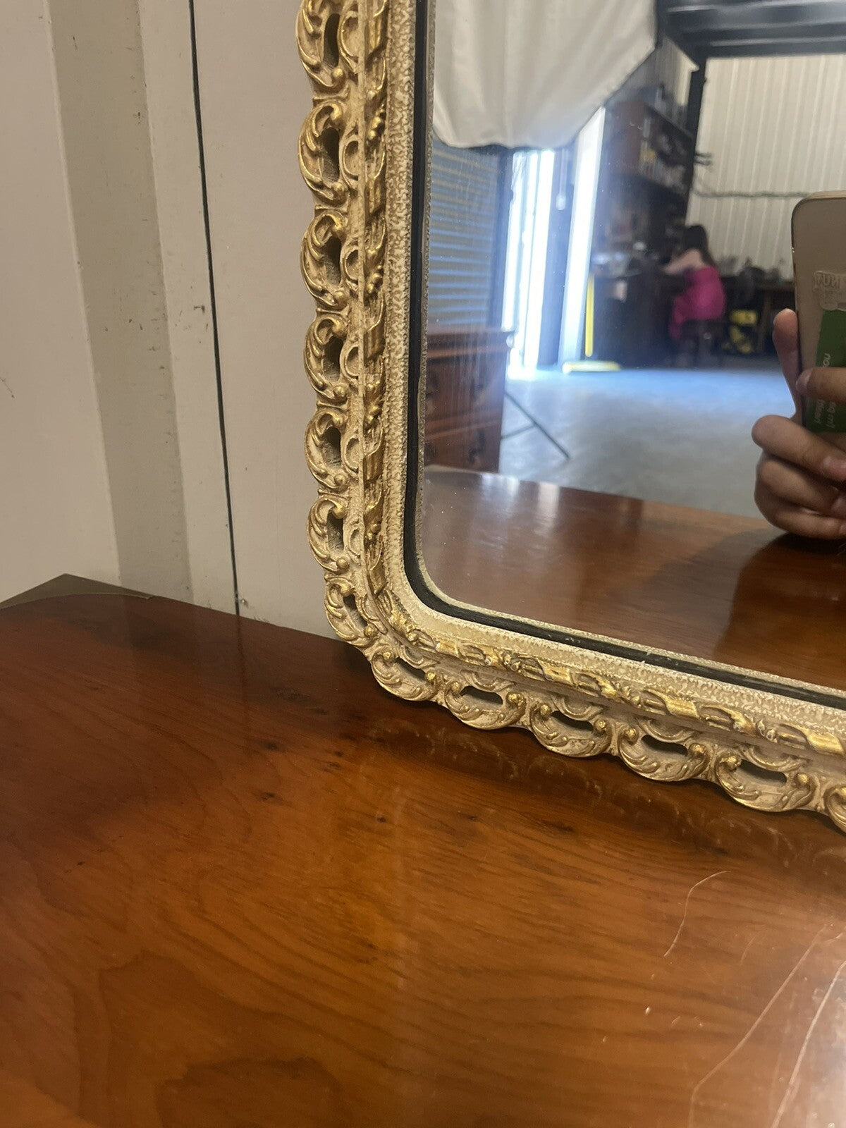 1950'S VINTAGE JOHN ''HALLS GALVO'' DAMP PROOF WHITE AND GOLD WALL MIRROR