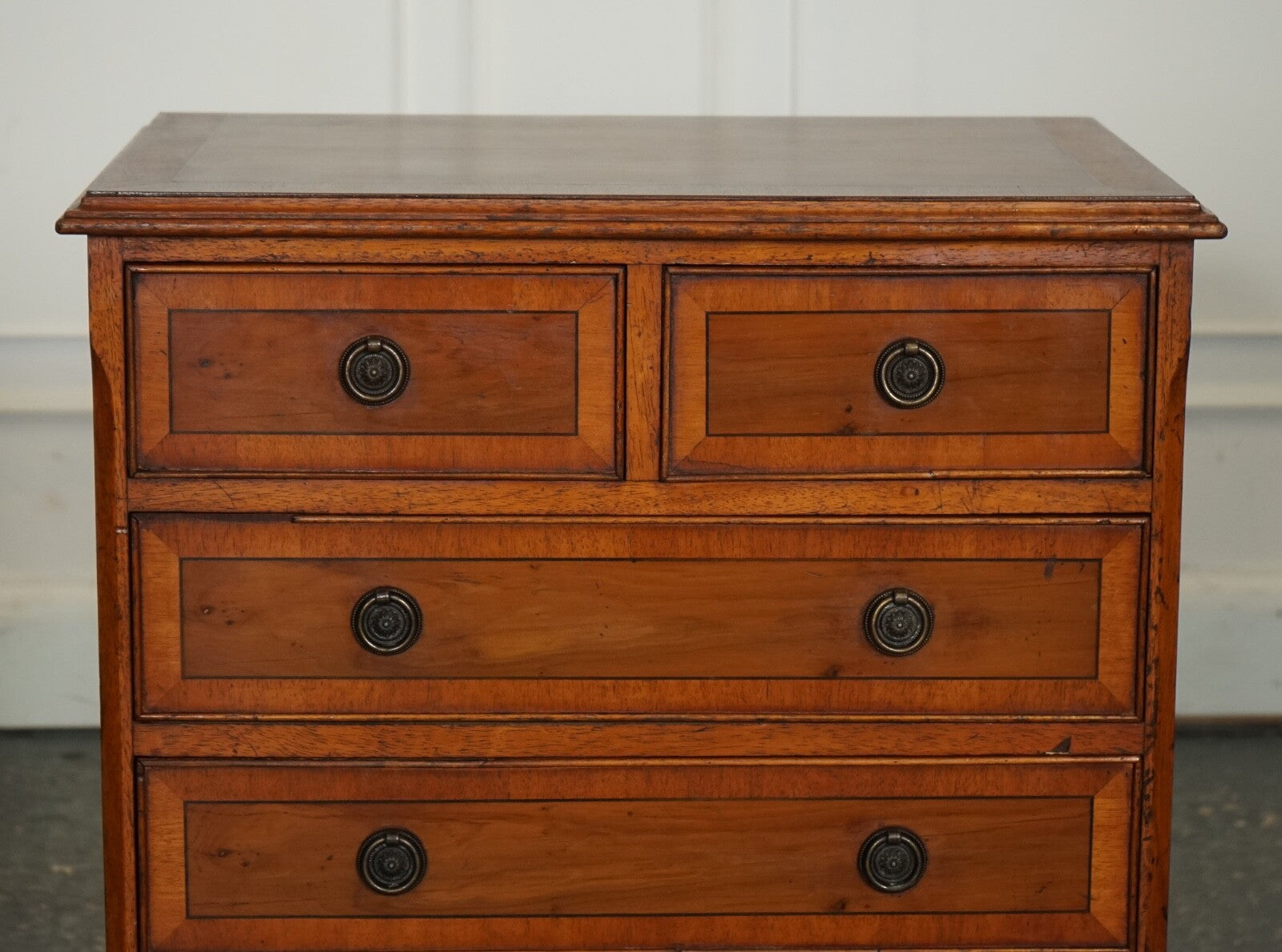 VINTAGE YEW WOOD CHEST OF DRAWERS WITH GEORGIAN STYLE HANDLES