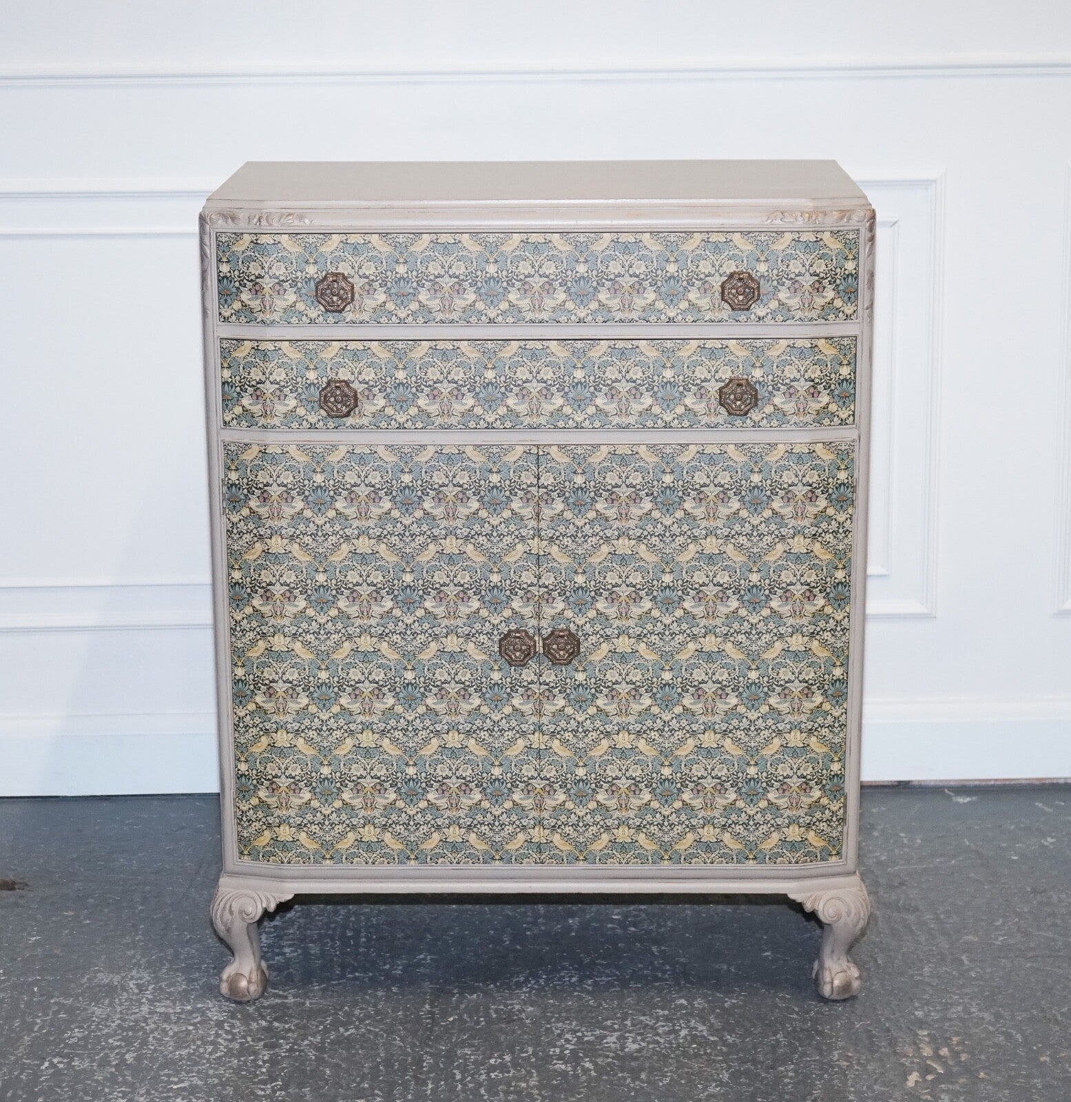1930s WARING & GILLOW HAND PAINTED CHEST OF DRAWERS CUPBOARD WILLIAM MORRIS