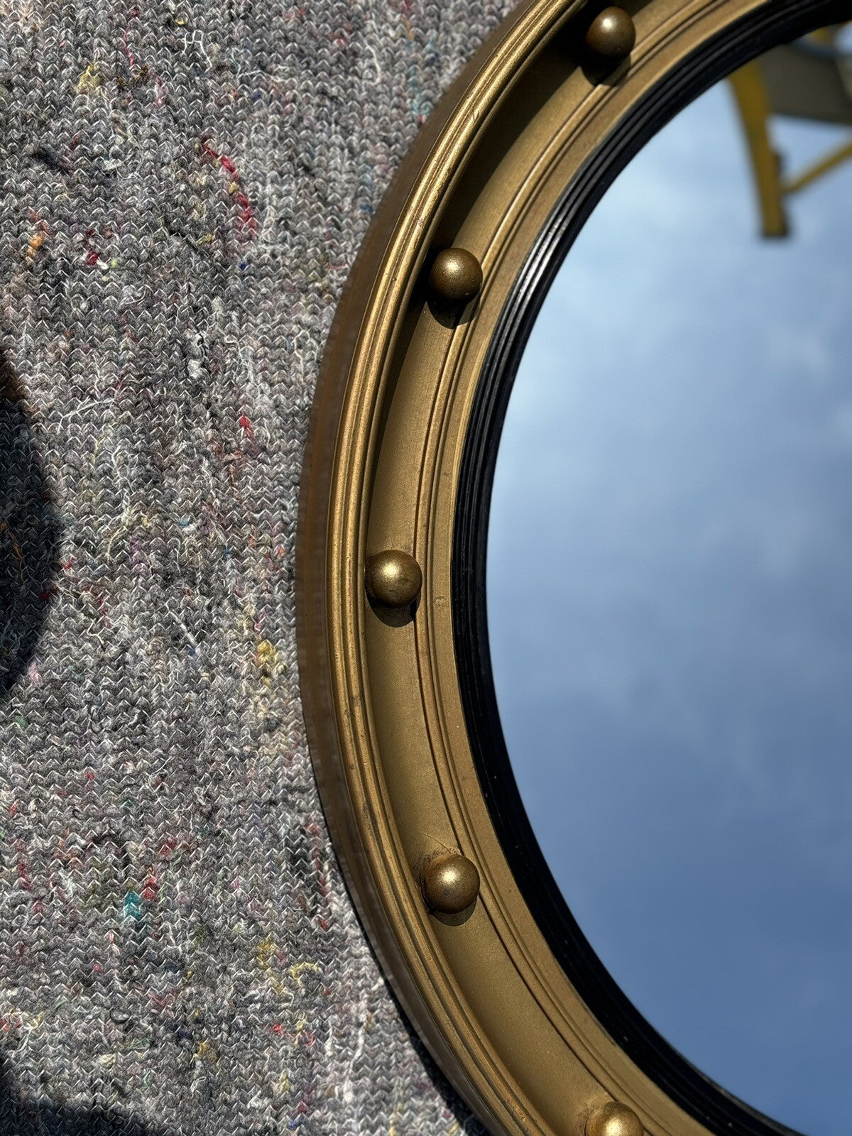ANTIQUE 1920's CONVEX GOLD GILTWOOD BEVELLED MIRROR