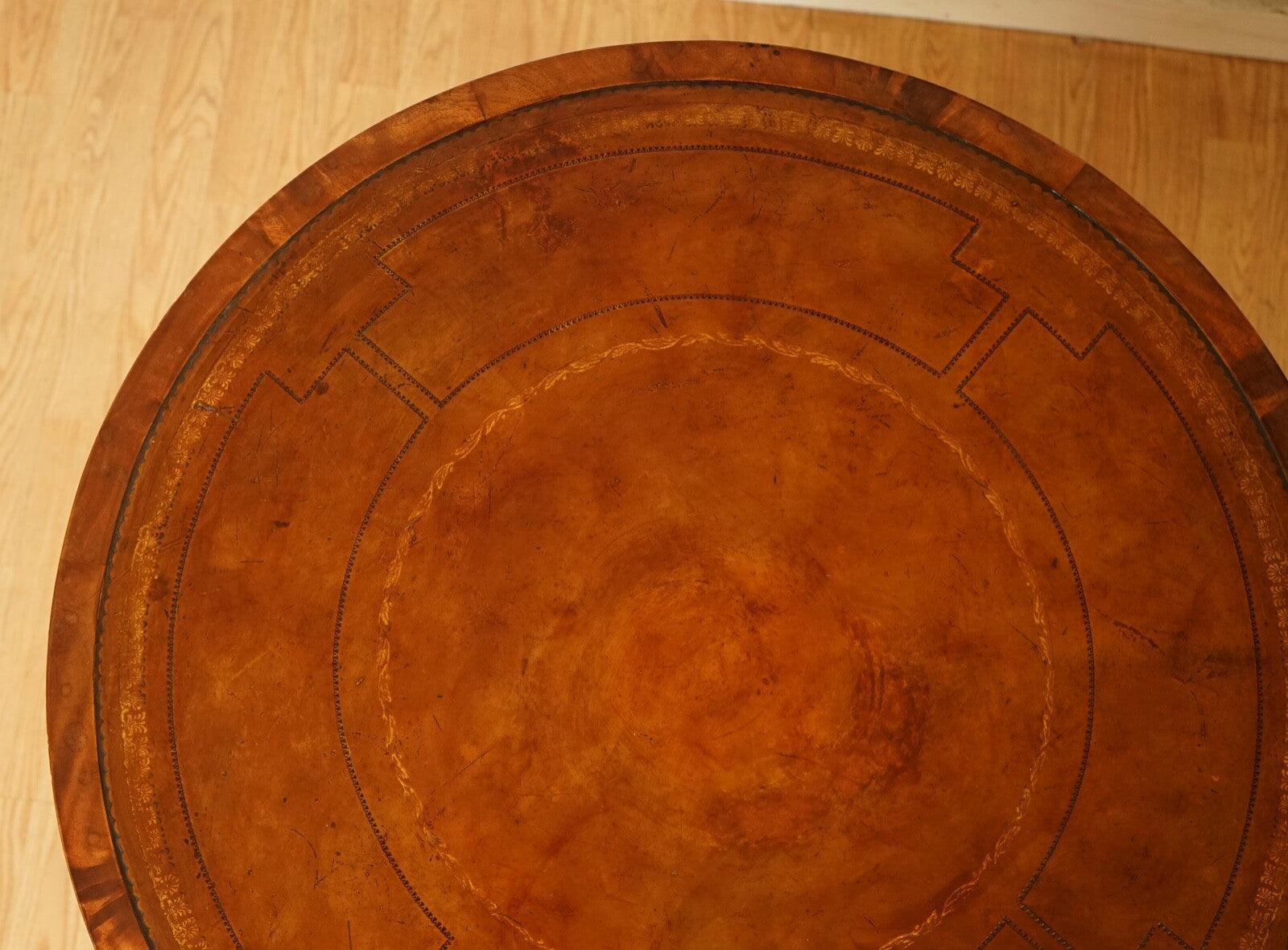 REGENCY STYLE REVOLVING BOOKCASE DRUM TABLE HAND DYED WHISKEY BROWN