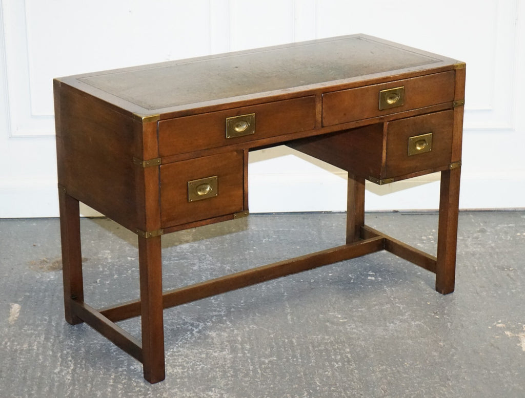VINTAGE HARRODS LONDON KENNEDY MILITARY CAMPAIGN LEATHER TOP WRITING TABLE DESK