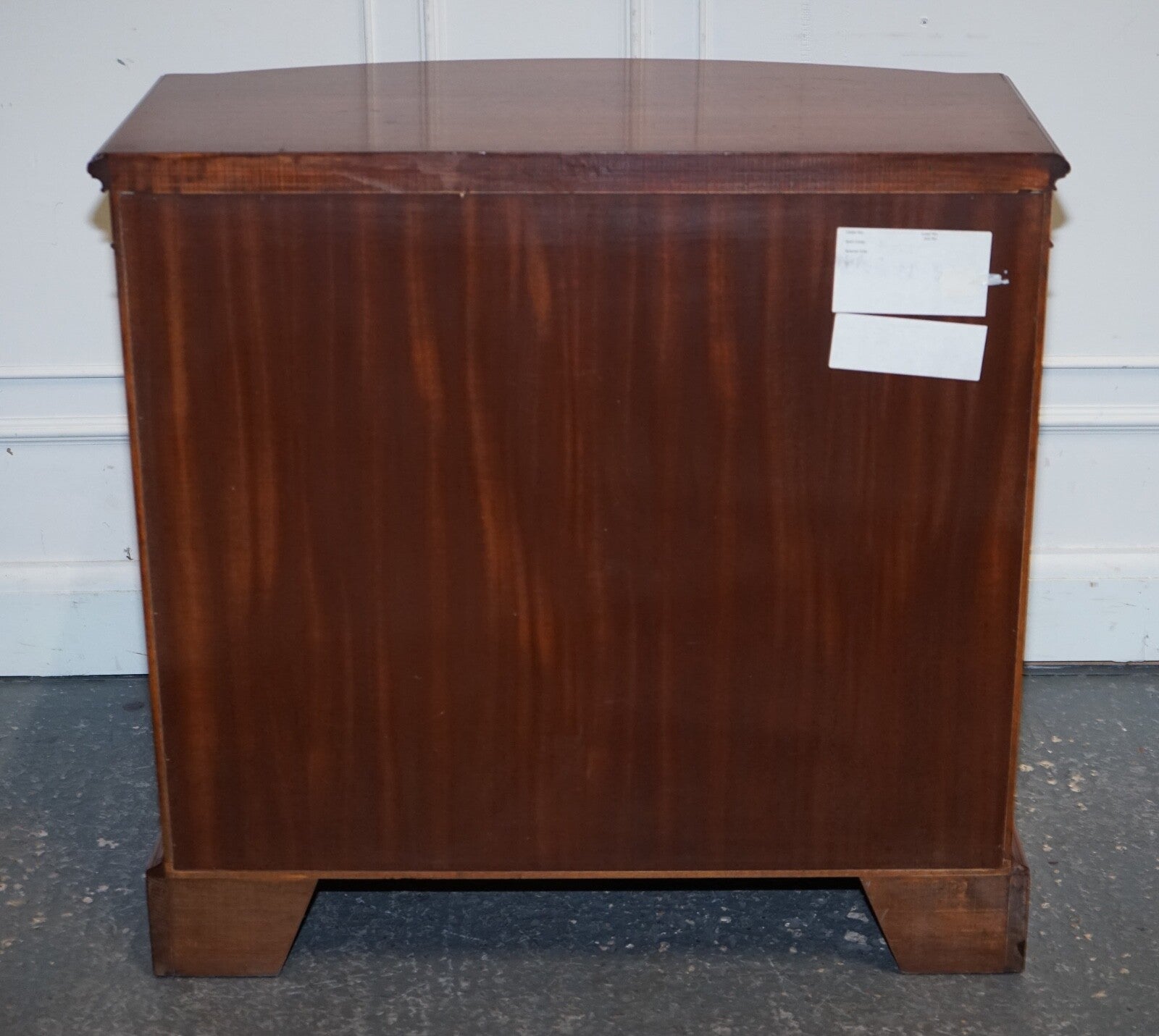 VINTAGE SERPENTINE BOW FRONT DWARF OPEN BOOKCASE WITH TWO DRAWERS BY WADE