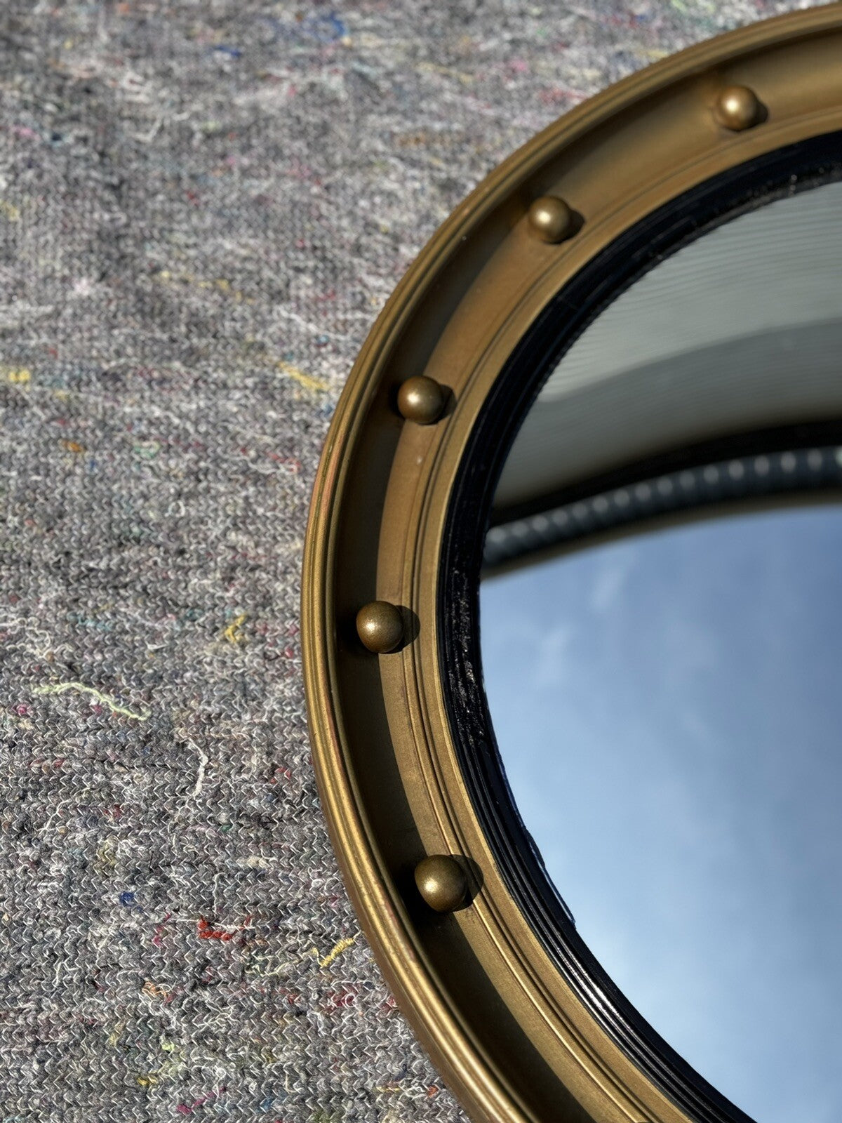 ANTIQUE 1920's CONVEX GOLD GILTWOOD BEVELLED MIRROR