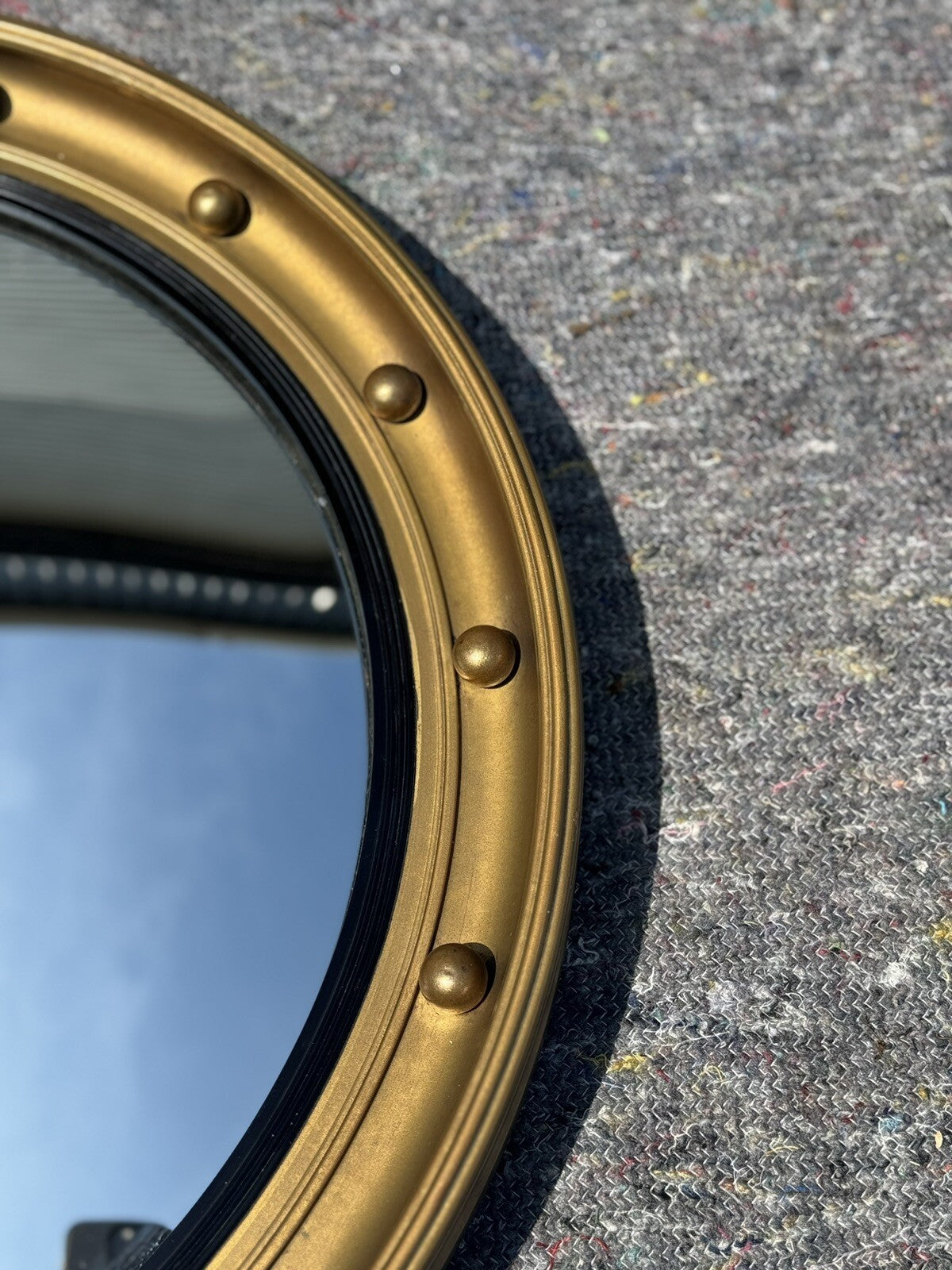 ANTIQUE 1920's CONVEX GOLD GILTWOOD BEVELLED MIRROR