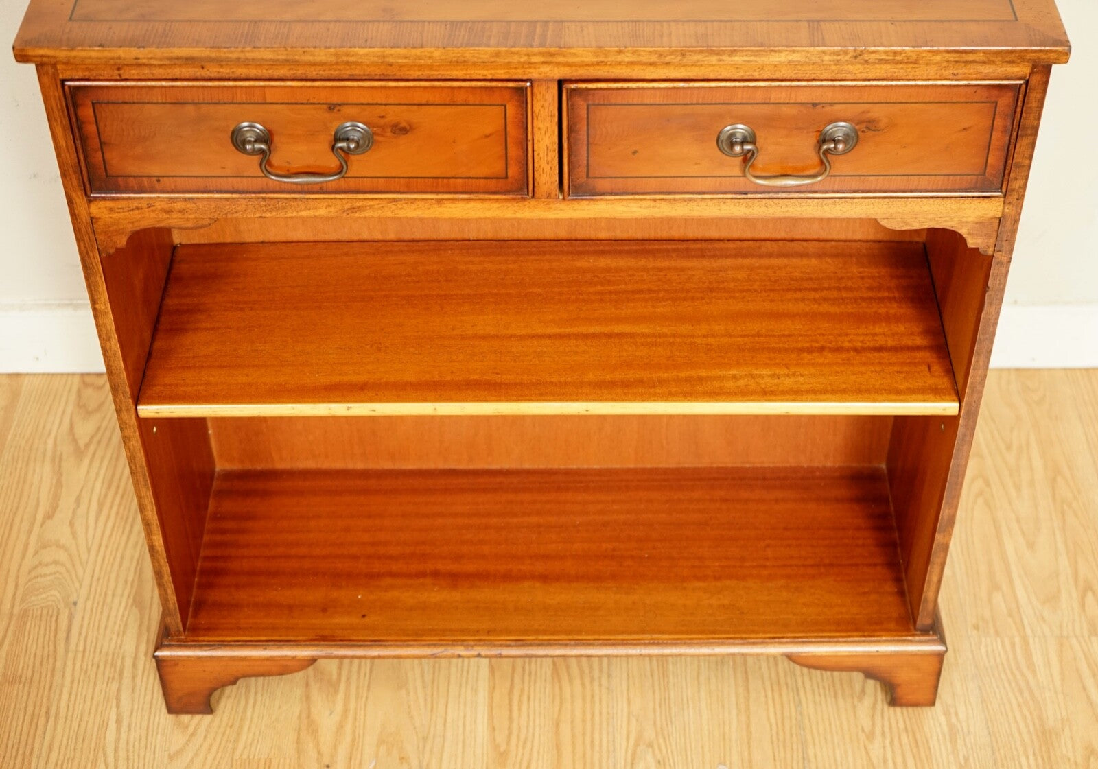 VINTAGE YEW WOOD DWARF OPEN LIBARY BOOKCASE CABINET