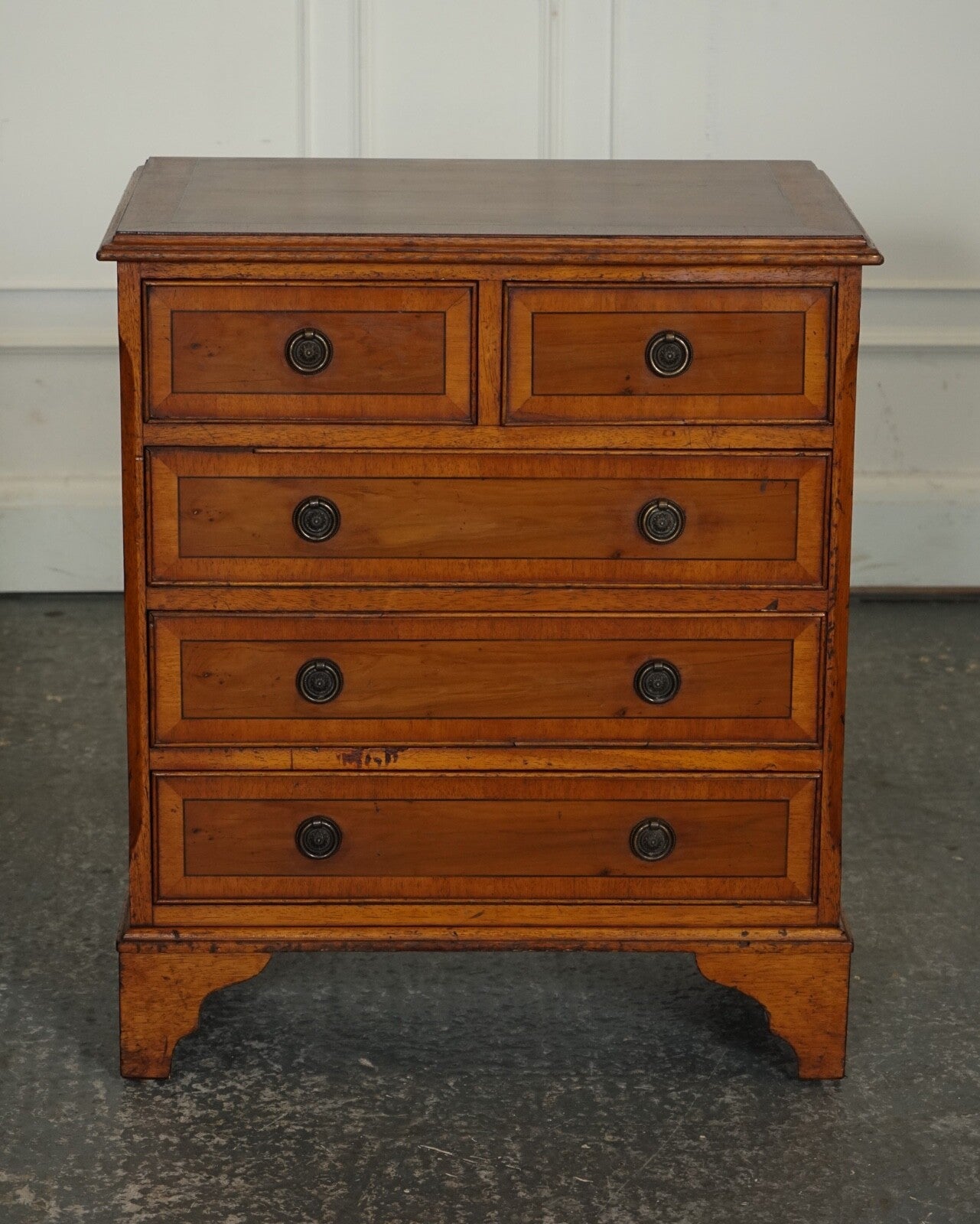 VINTAGE YEW WOOD CHEST OF DRAWERS WITH GEORGIAN STYLE HANDLES