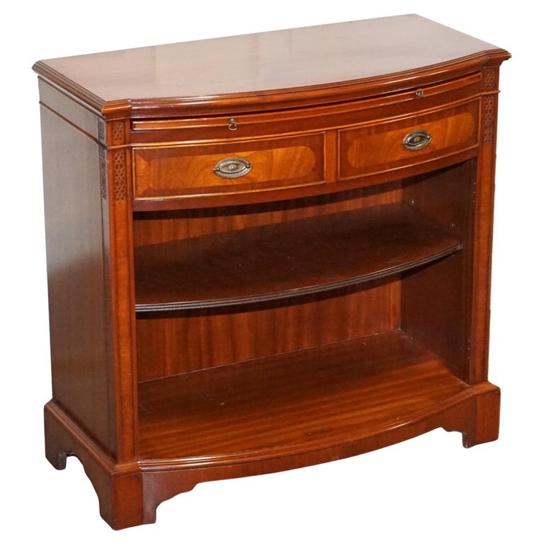 VINTAGE SERPENTINE BOW FRONT DWARF OPEN BOOKCASE WITH TWO DRAWERS BY WADE