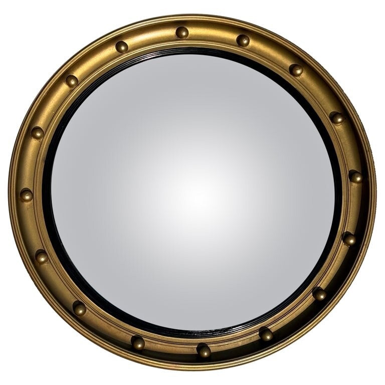 ANTIQUE 1920's CONVEX GOLD GILTWOOD BEVELLED MIRROR