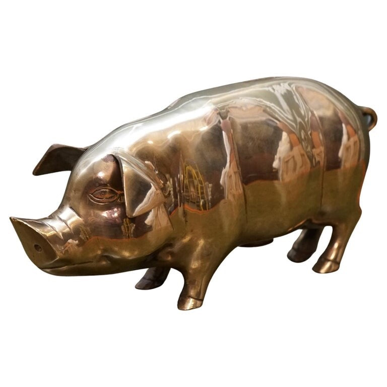 1920s ANTIQUE DECORATIVE BRASS PIGGY BANK