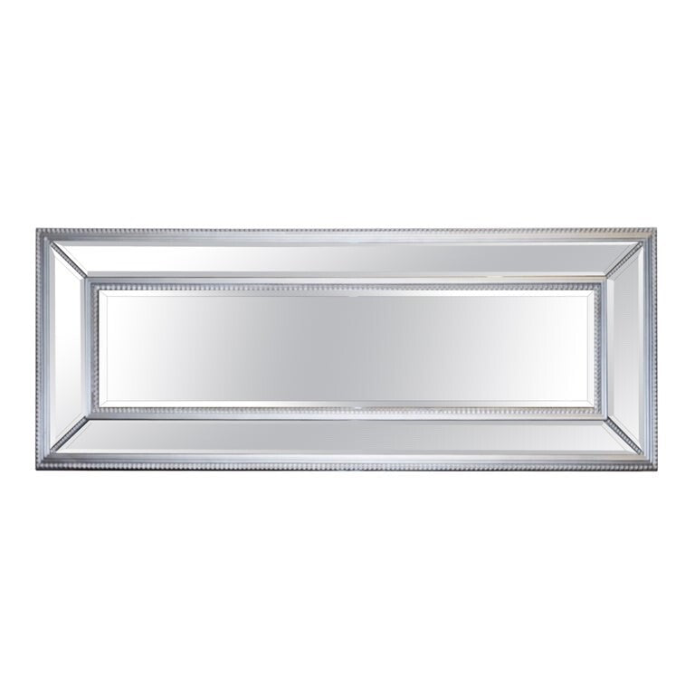 BEAUTIFUL LARGE SILVER BEADED CUSHIONED BEVELLED RECTANGULAR MIRROR